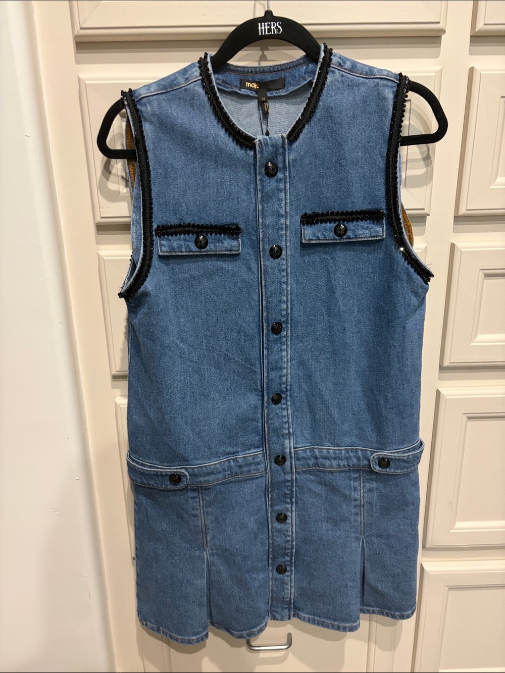 Maje Blue Denim Dress with Black Trim